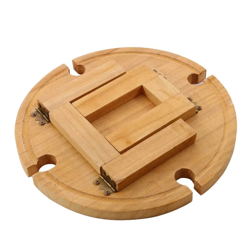 ChâteauEase Bamboo Folding Wine & Snack Table | 2-in-1 Round Picnic Tray With Glass Holder for Garden & Outdoor Gatherings