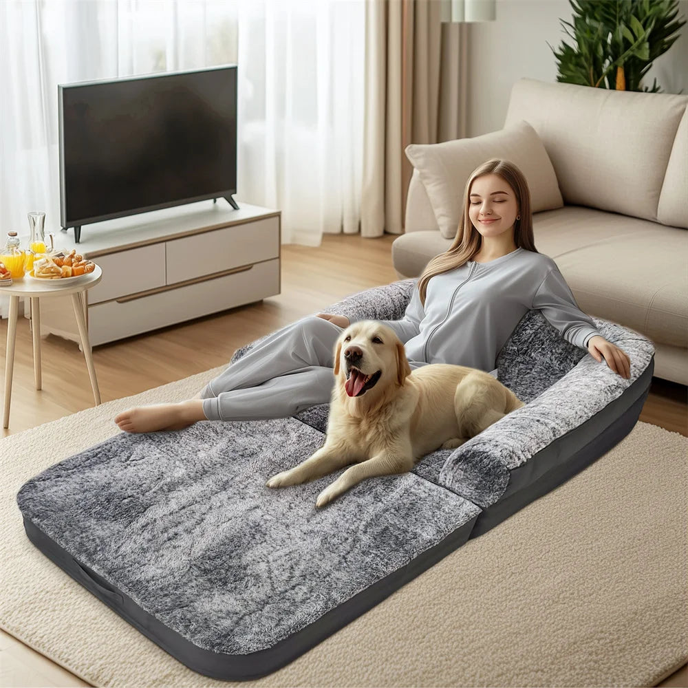 Foldable Human Dog Bed – 2-in-1 Calming Plush Sofa Lounge for Adults & Pets (Washable, Waterproof, Weighted Comfort)