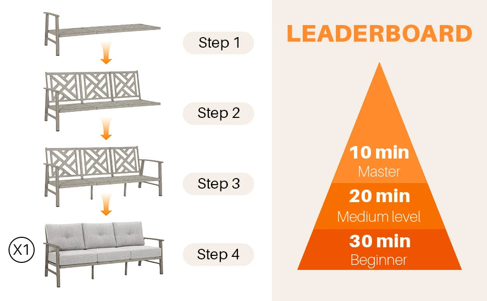 Seehill Limed Oak 3-Seater Outdoor Sectional Sofa – Modern Aluminum Patio Set for Garden, Lawn & Terrace Bliss