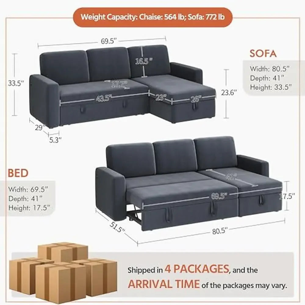 DUTRIEUX x Yaheetech L-Shaped Sectional Sofa Bed with Chaise, USB & Type-C Ports – Convertible Trundle Sleeper with Hidden Storage for Small-Space Luxury