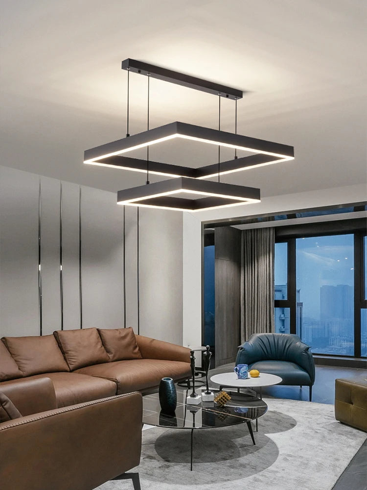 LuxeGlow LED Chandelier – Modern Aluminum & Acrylic Pendant Light for Living Room, Bedroom & Home Interior