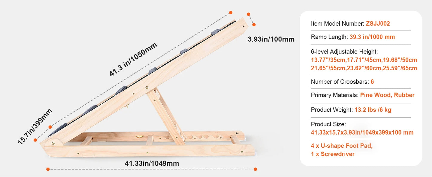 Elevated Companion: Adjustable Folding Wooden Dog Ramp for Sofa, Bed & Car (SucceBuy)