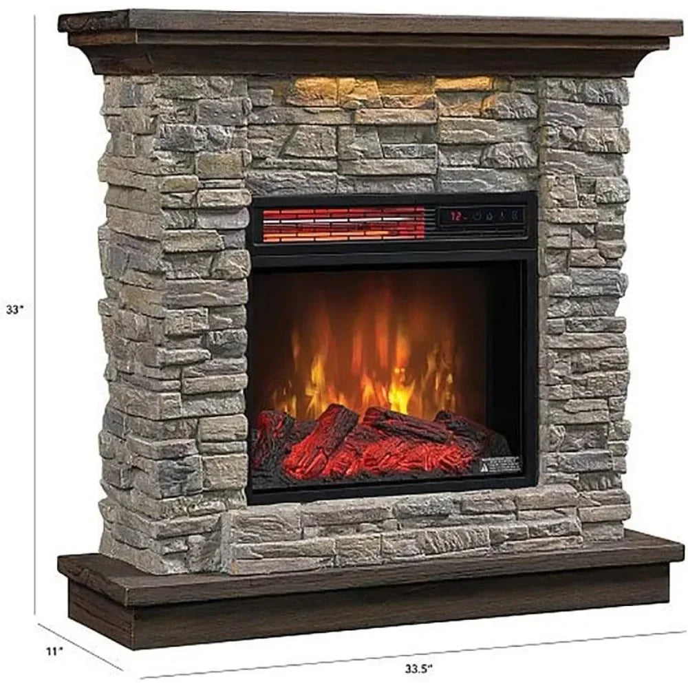 Smoky Gray Stone Wall Mantel Electric Fireplace | Remote-Controlled, 5,200 BTU Infrared Heater