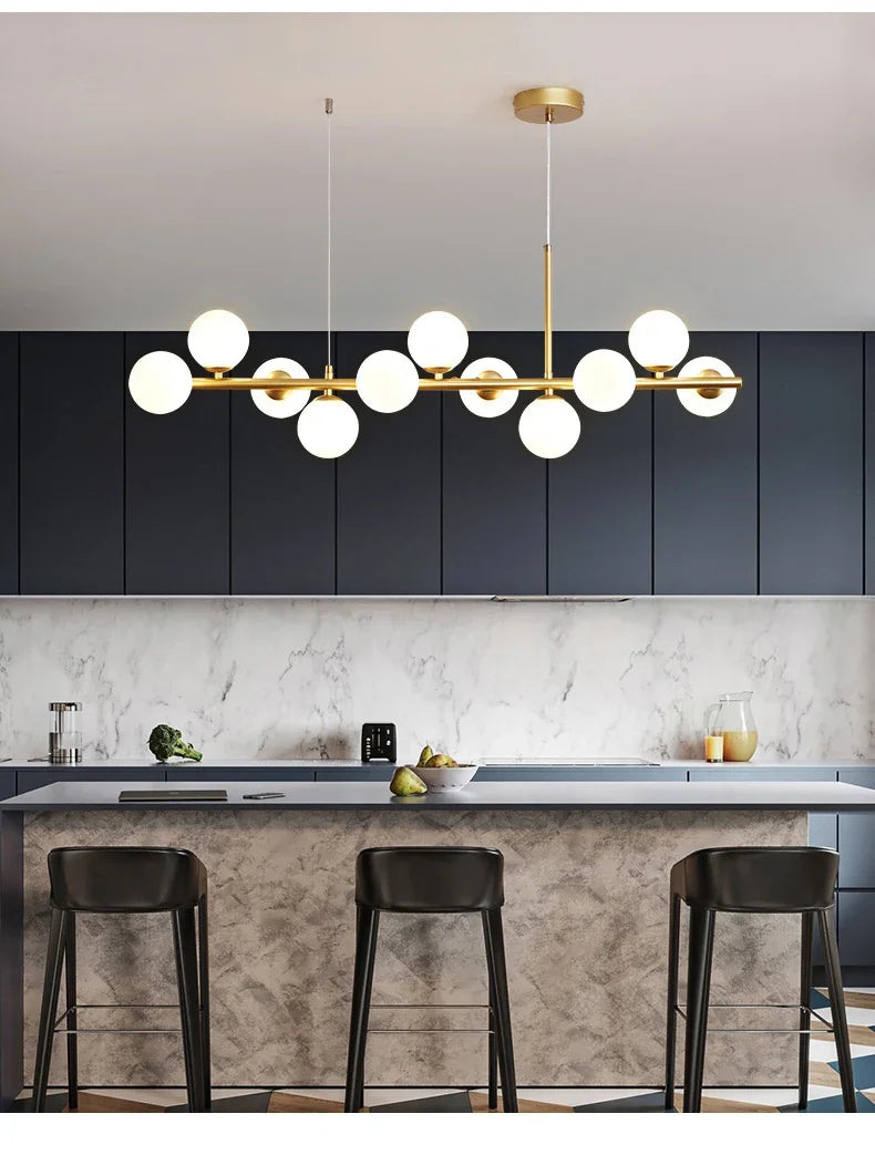 Modern Glass Ball Ceiling Chandelier | Elegant Golden Black Pendant Light For Dining Room, Kitchen Island & Living Spaces