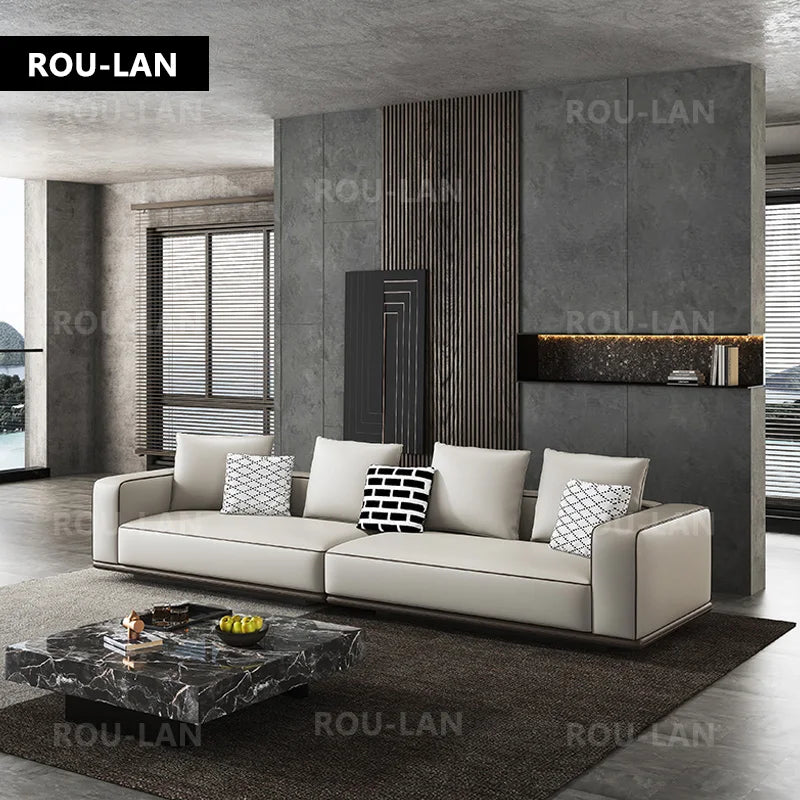 Bonney Rou-Lan Tofu Block Leather Sofa — First Layer Cowhide Minimalist Corner Sofa for Modern Living Spaces (260/300/340CM)
