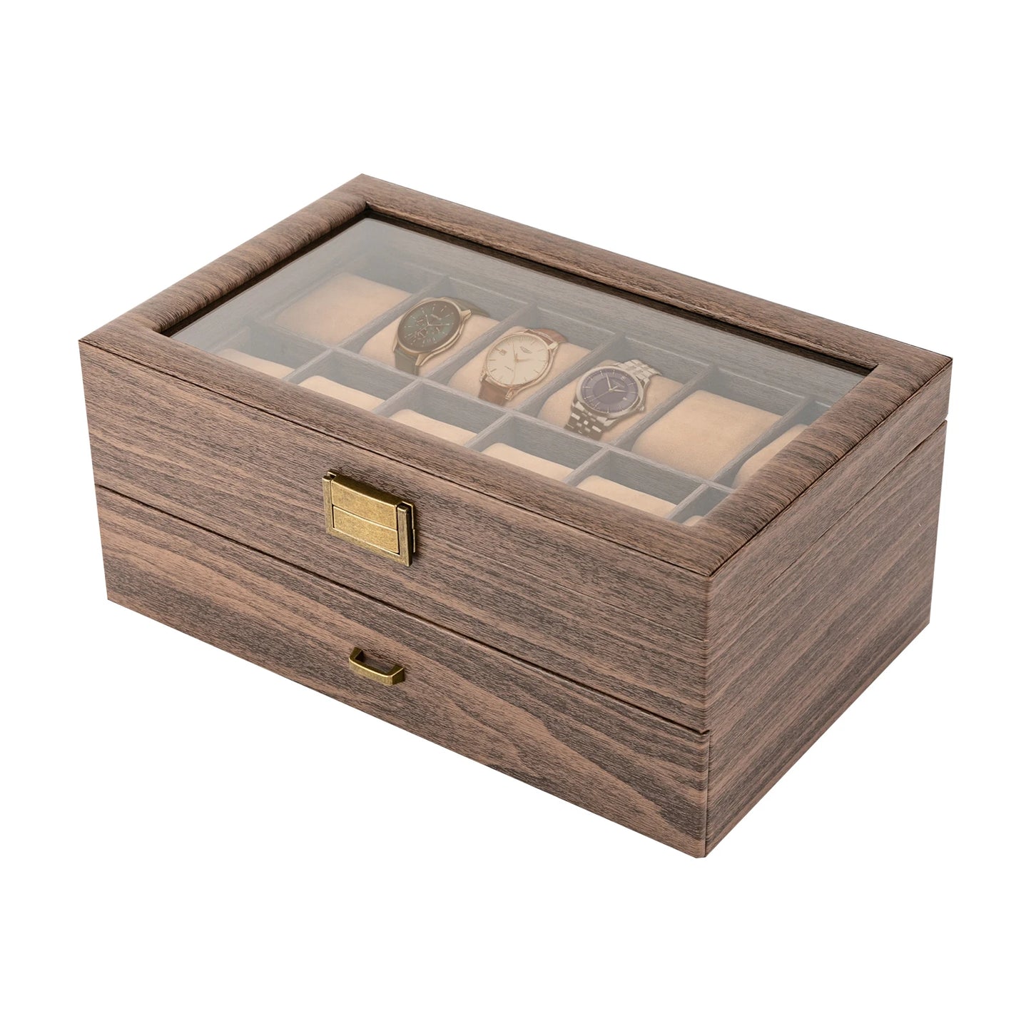 Timeless Elegance: 24-Slot Watch Box with Dual Layers, Brown