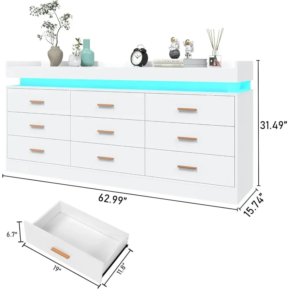 The Celeste 9-Drawer Illuminated Dresser – Modern Storage Elegance