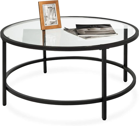 The House Of Bonney Sleek Modern Tempered Glass Round Coffee Table – Stylish Accent for Living Spaces