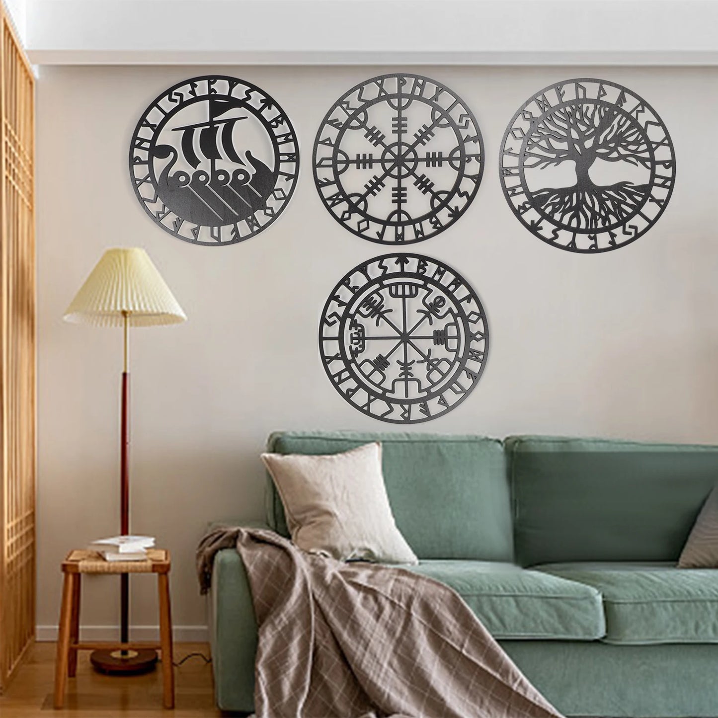 Timeless Nordic Rune Wall Art – Enchanted Wooden Celtic Circle Set for Modern Homes