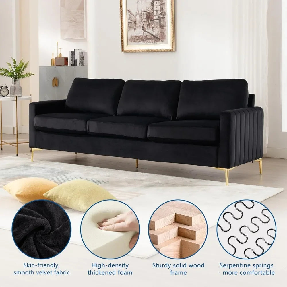 Luxurious Velvet Tufted Sofa & Loveseat Set – Modern 2-Piece Living Room Furniture with Gold Legs and Removable Cushions