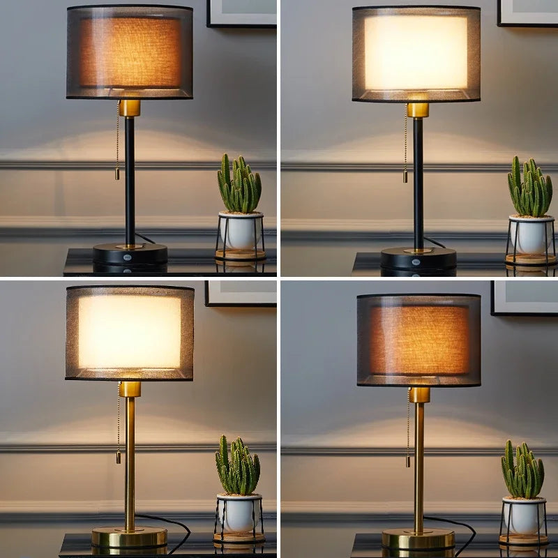 American Retro Gold Nordic Table Lamp – Luxury Warm LED Bedside & Study Light