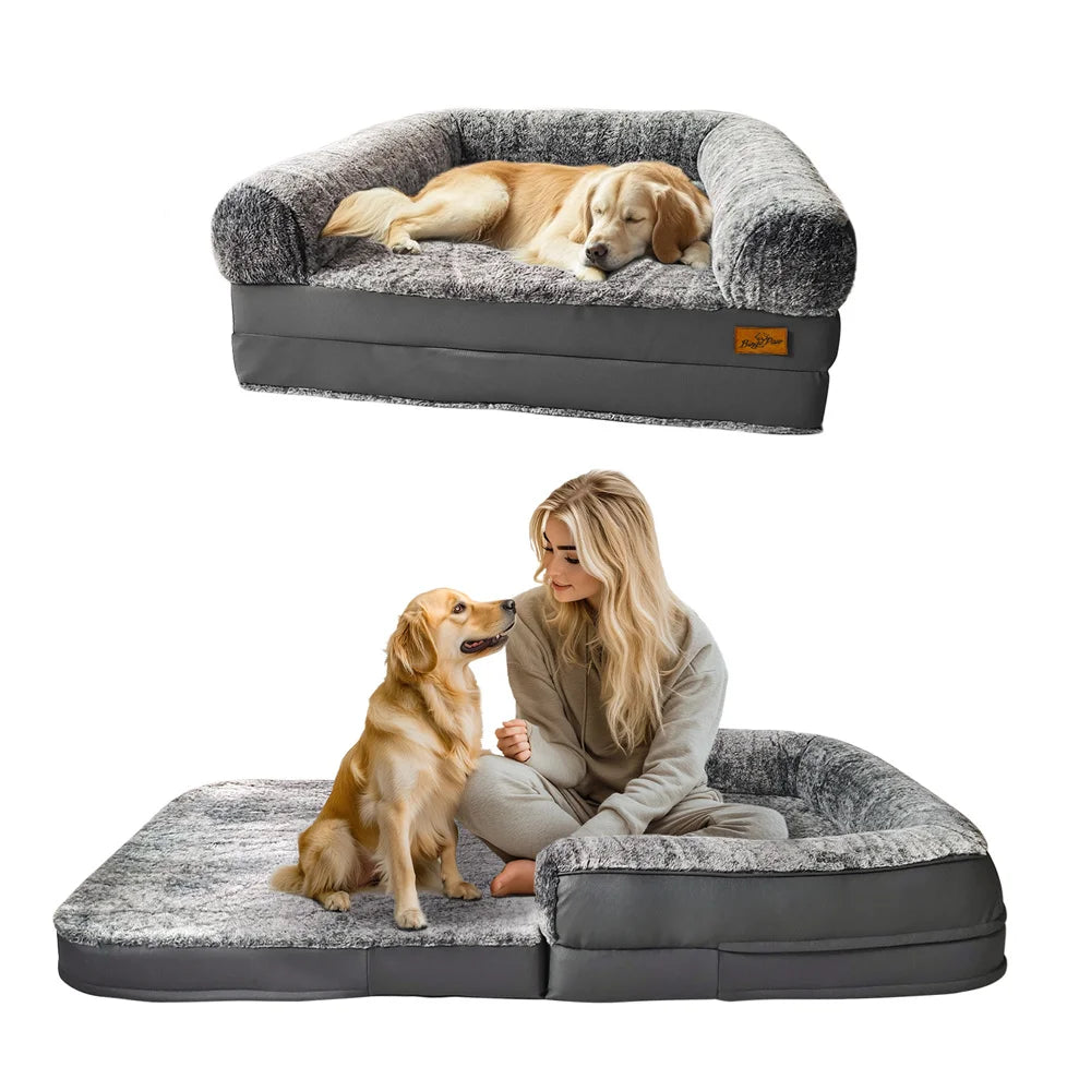 Foldable Human Dog Bed – 2-in-1 Calming Plush Sofa Lounge for Adults & Pets (Washable, Waterproof, Weighted Comfort)