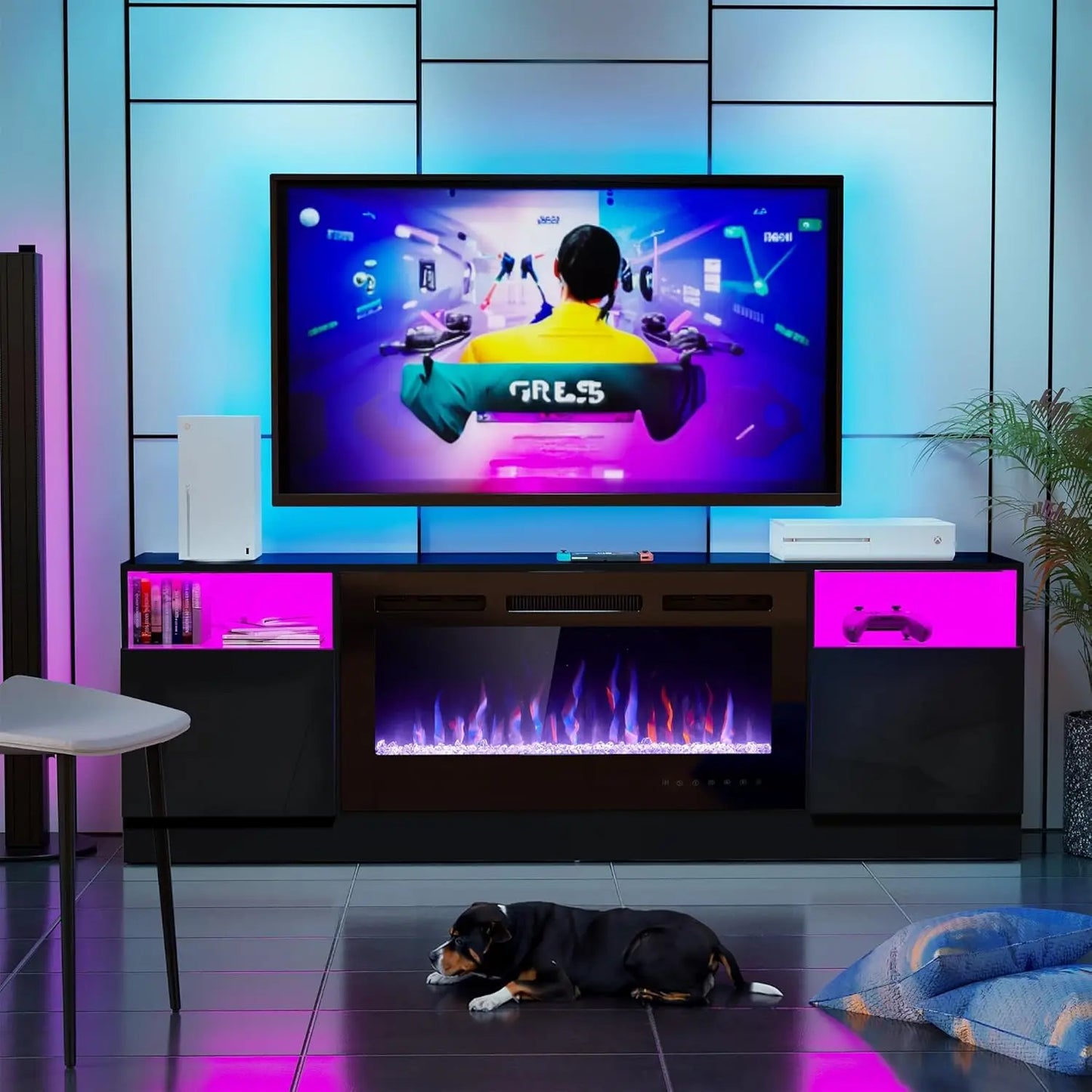 70" Modern Fireplace TV Stand with 36" Electric Fireplace - LED Entertainment Console for Living Room, TV up to 80"