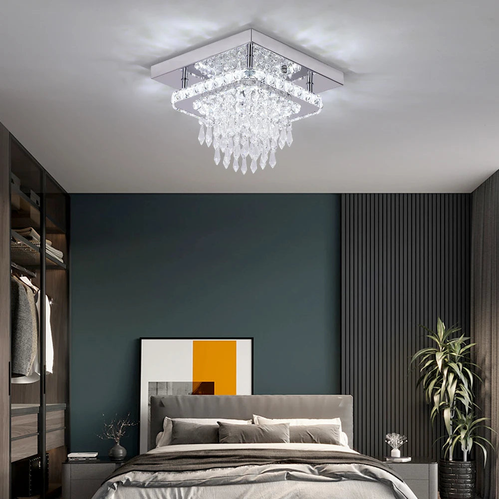 Lumière Élevée – Modern Crystal Flush Mount Ceiling Light with Polished Chrome Accents & LED Brilliance