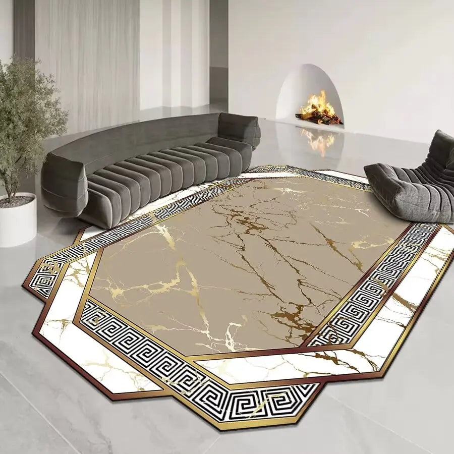 GoldenAura Luxe Carpet – European-Style Irregular Geometry Rug for Living Room, Bedroom & Lounge