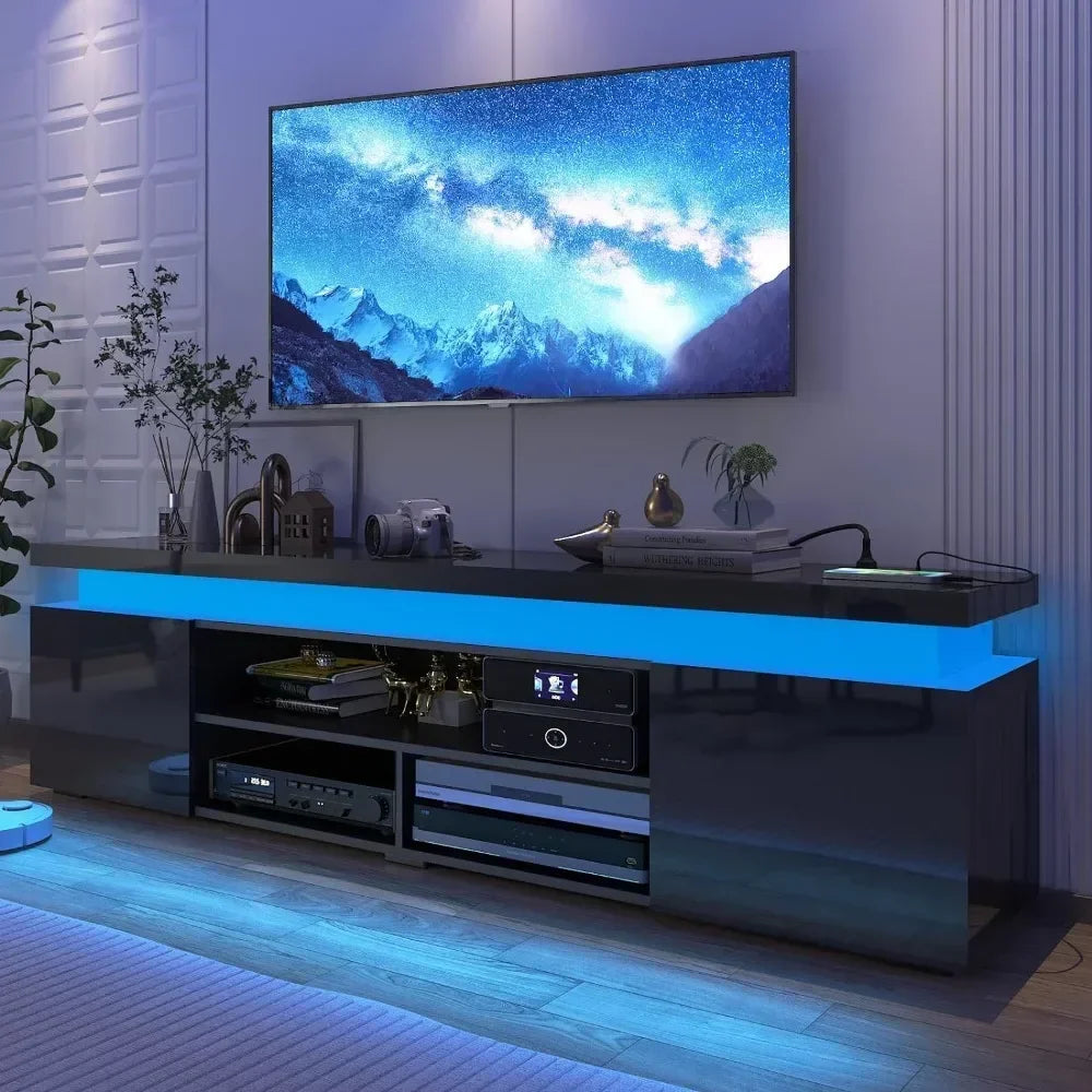 The AURA Luxe Media Console – High-Gloss 85” Entertainment Command Center with LED Ambience