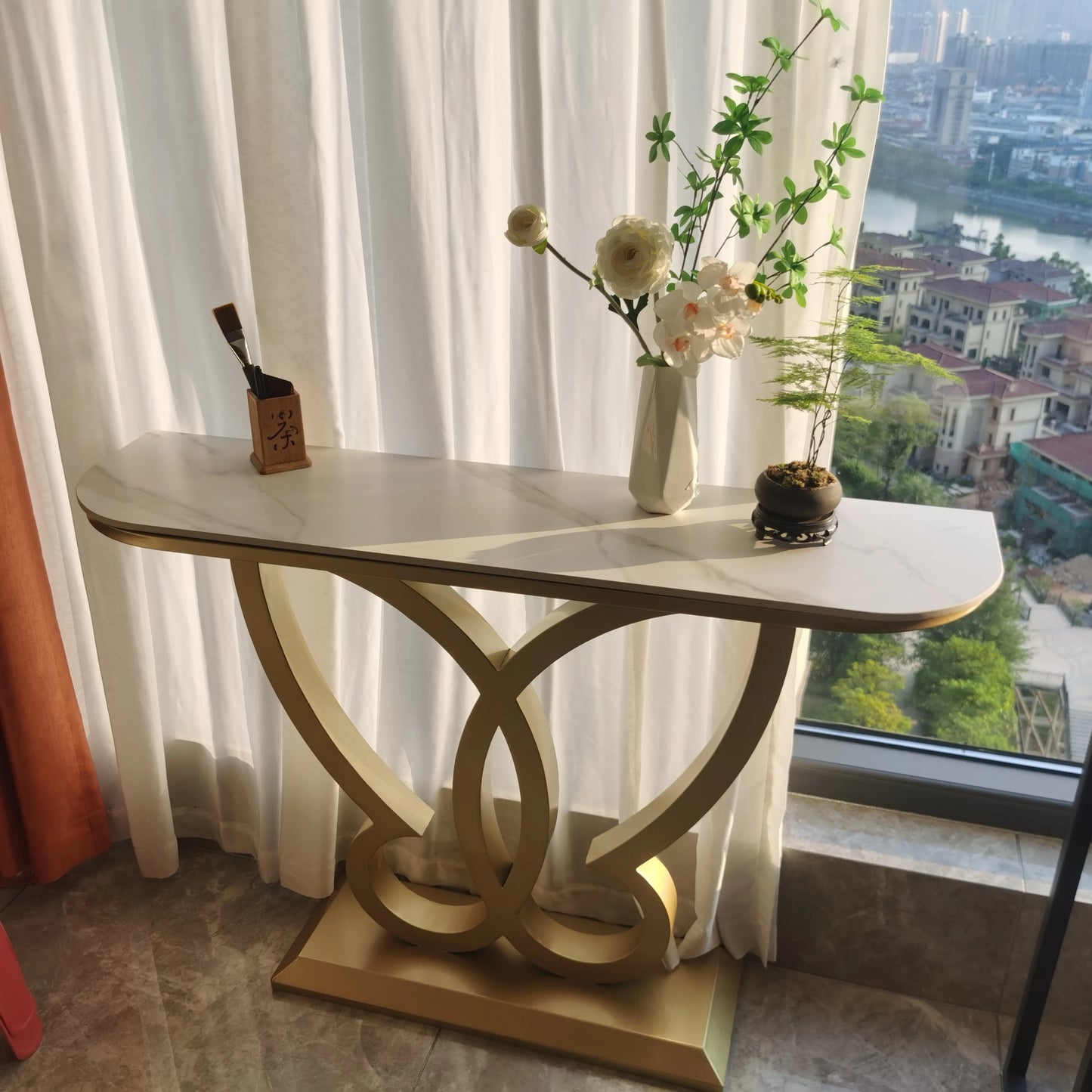 LunaEdge Modern Corner Console Table – Sleek Minimalist Luxury for Living Room, Entryway & Home Elegance