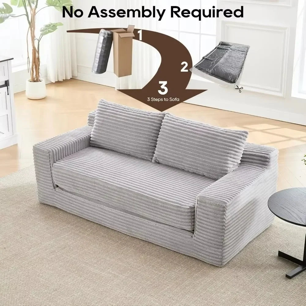 Corduroy Cloud Convertible Loveseat – 2-in-1 Sofa Bed for Small Spaces with Dual Pillows & Retro-Modern Charm