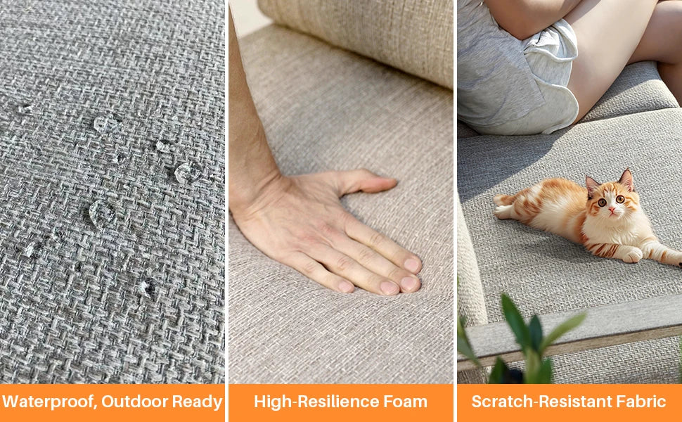 Seehill Limed Oak 3-Seater Outdoor Sectional Sofa – Modern Aluminum Patio Set for Garden, Lawn & Terrace Bliss