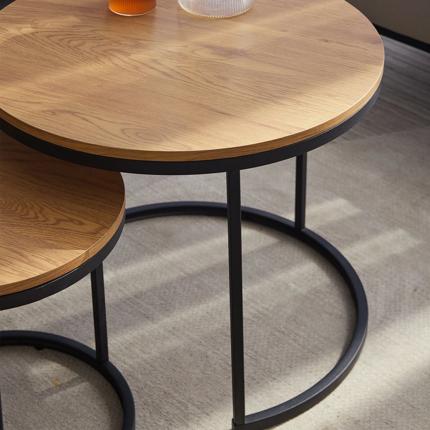 Maison Dualité: Nordic Round Nesting Coffee Table Set – Sculpted Elegance for Modern Interiors (2-in-1 Combo)