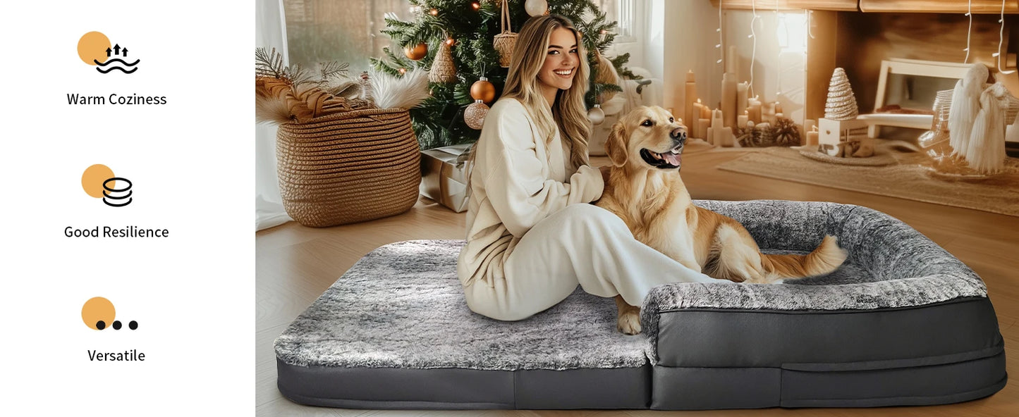 Foldable Human Dog Bed – 2-in-1 Calming Plush Sofa Lounge for Adults & Pets (Washable, Waterproof, Weighted Comfort)