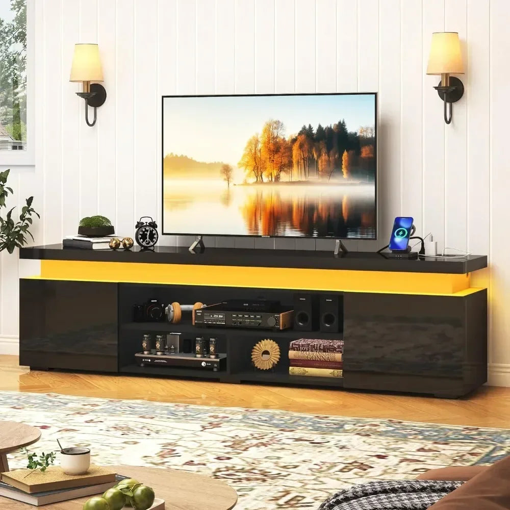 The AURA Luxe Media Console – High-Gloss 85” Entertainment Command Center with LED Ambience