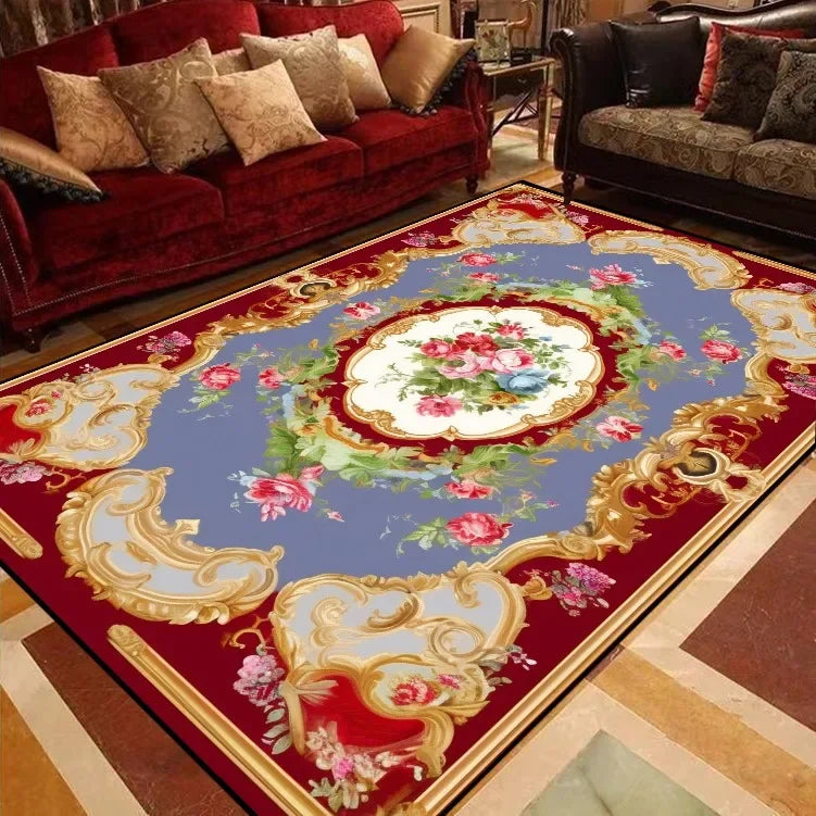 RoyalBloom Retro European Floral Rug – Soft Flannel Luxury Carpet for Living Room, Bedroom & Parlor Elegance
