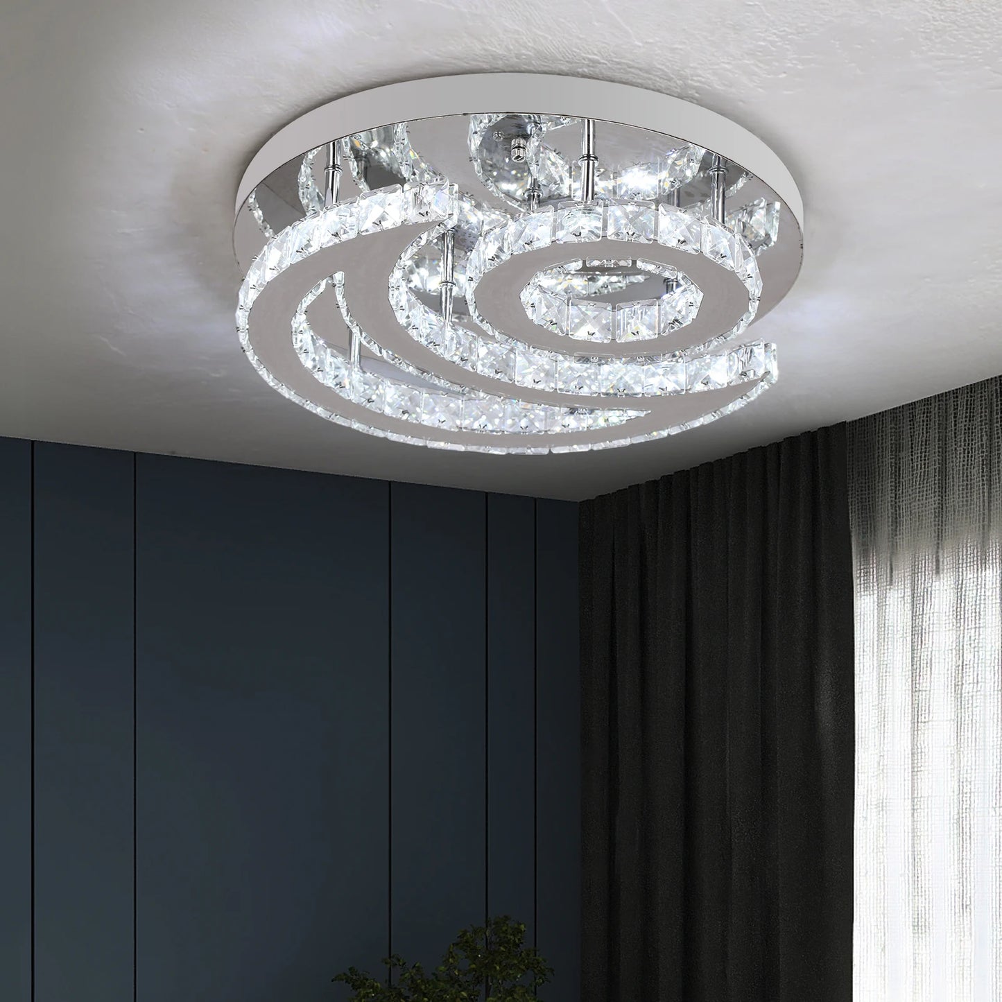 SunMoon Crystal Art Deco Chandelier – Modern LED Ceiling Light for Living Room, Dining Space & Bedroom Luxury Glow