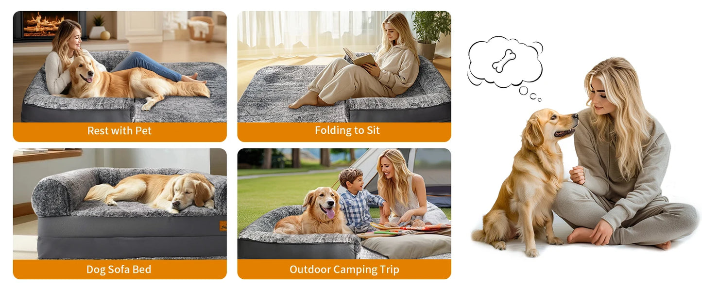 Foldable Human Dog Bed – 2-in-1 Calming Plush Sofa Lounge for Adults & Pets (Washable, Waterproof, Weighted Comfort)