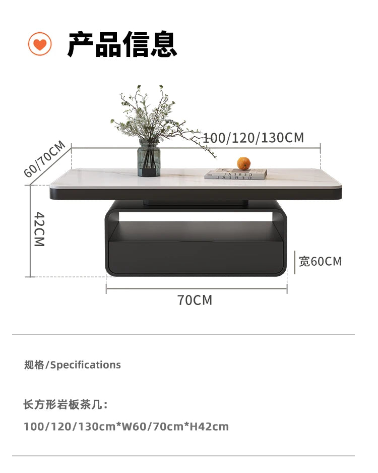 WhisperStone Luxe Living Room Coffee Table – Modern Minimalist Rock Slab Masterpiece with Storage, Style & Soul