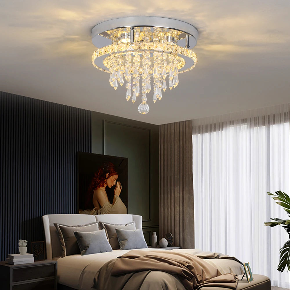 SunMoon Crystal Art Deco Chandelier – Modern LED Ceiling Light for Living Room, Dining Space & Bedroom Luxury Glow