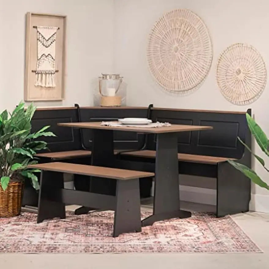 The House Of Bonney Breakfast Nook – Black & Pecan Dining Set with Hidden Storage & Timeless Charm