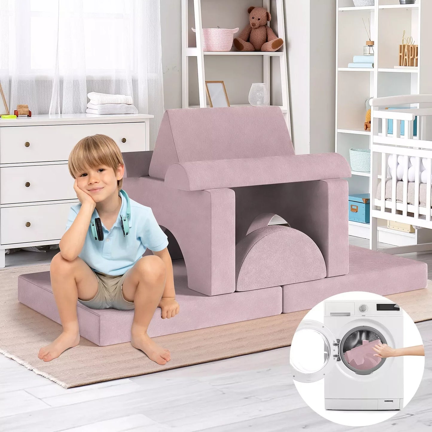 The House Of Bonney Modular Kids Play Couch – 14-Piece Convertible Sectional Sofa & Fortplay Set for Toddlers and Families