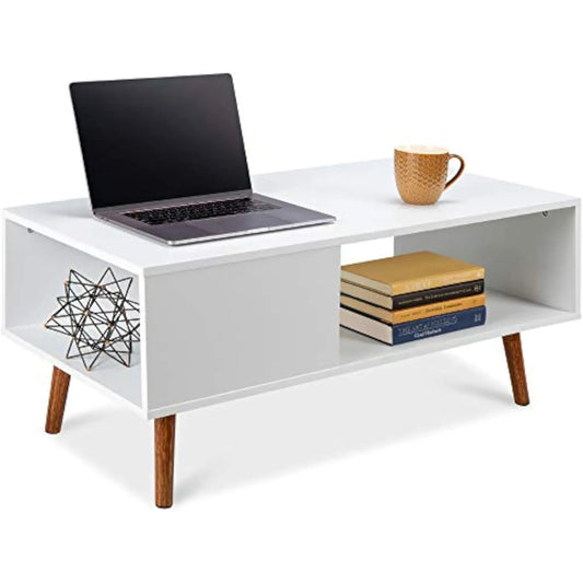 The Micel Mid-Century Coffee Table – Sleek Wooden Design with Open Storage Elegance