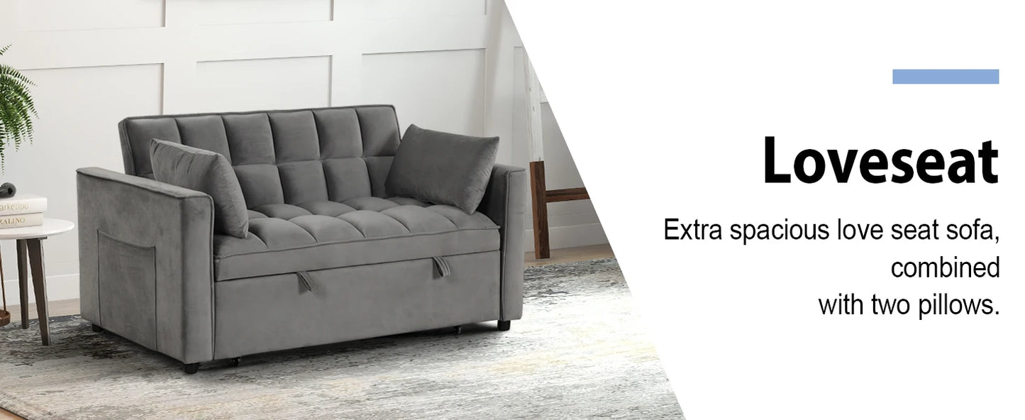 The House Of Bonney EBELLO 3-In-1 Velvet Convertible Sofa Bed – Modern Space-Saving Double Sleeper With Pillows