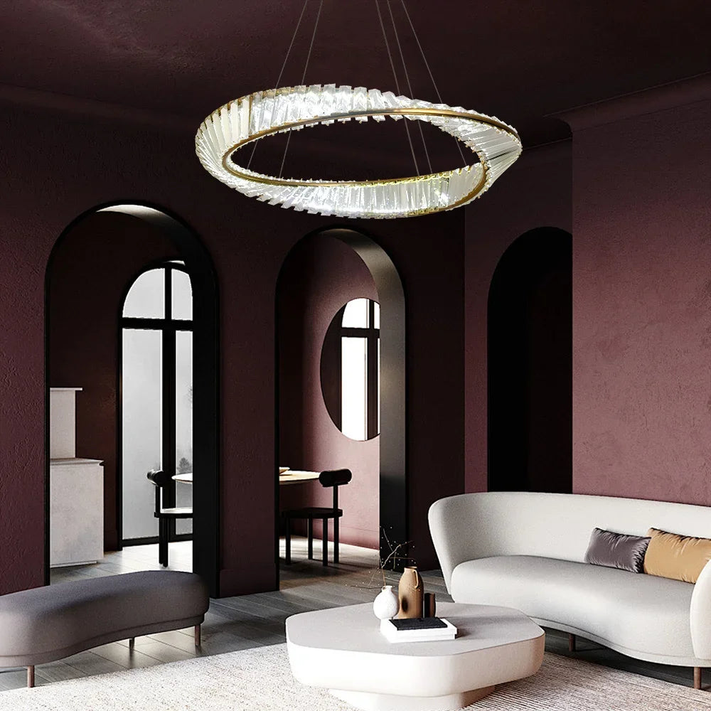 Modern Pendant Light Crystal Led Ceiling Lamp Gold Chandelier Möbius Strip Lustre Luxury Living Dining Room Home Decor Fixture