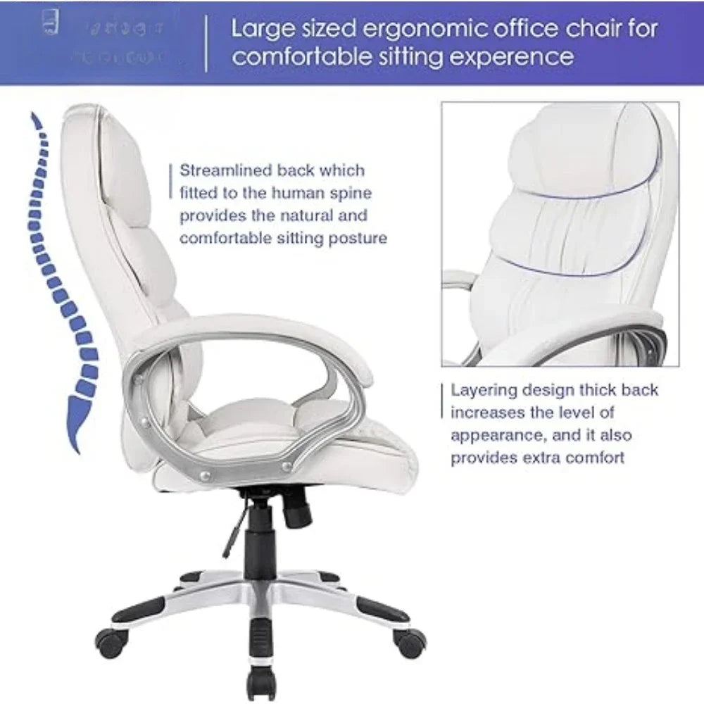 DUTRIEUX High-Back Executive Office Chair – Ergonomic PU Leather Swivel Desk Chair, Adjustable Height, Padded Armrests, Comfortable Design