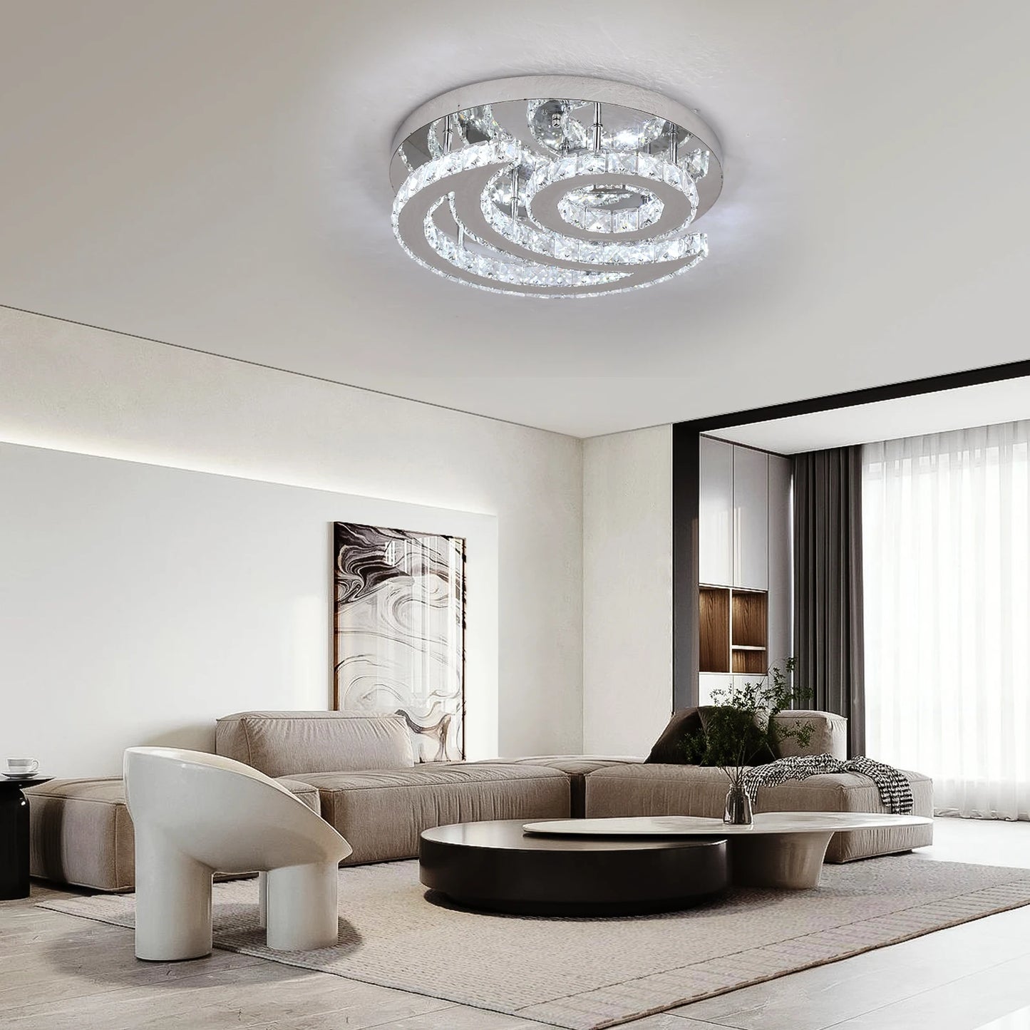SunMoon Crystal Art Deco Chandelier – Modern LED Ceiling Light for Living Room, Dining Space & Bedroom Luxury Glow