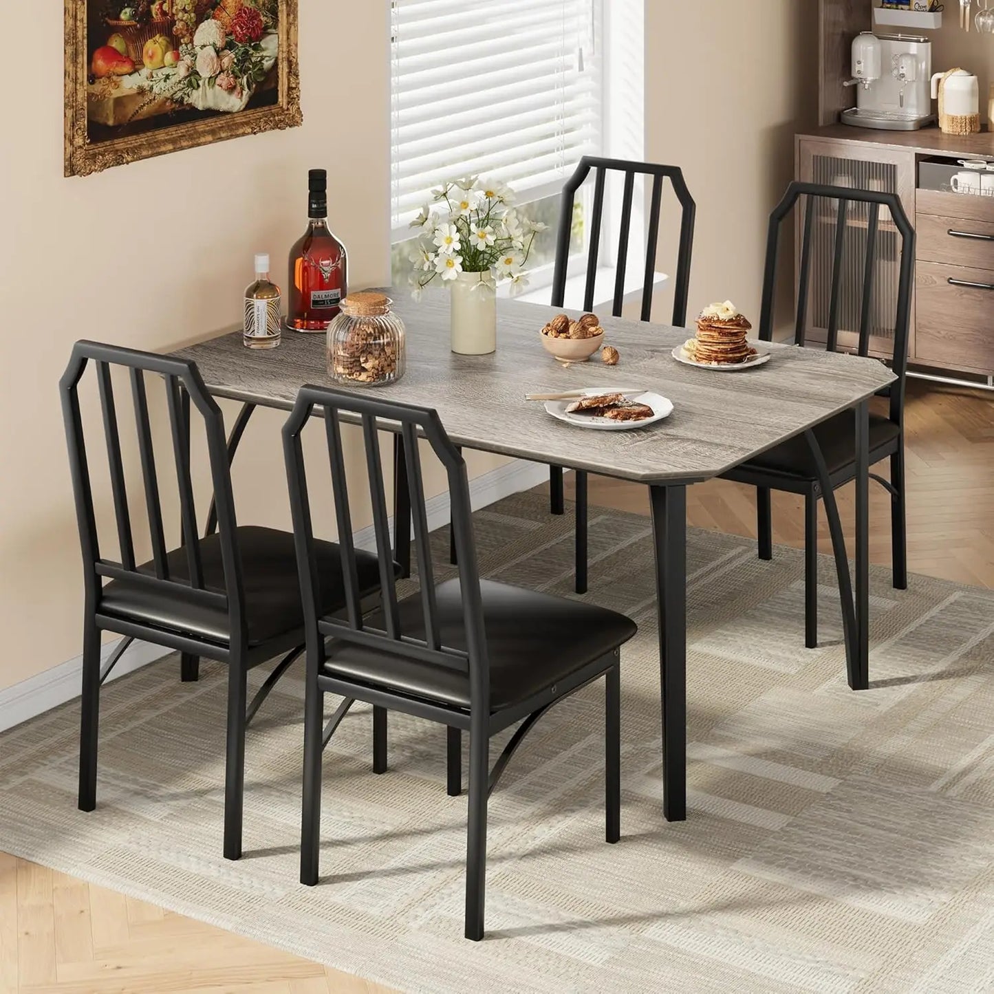 Gaomon 5-Piece Dining Table Set – Space-Saving Kitchen Table & Chairs for 4, Chamfer Design, Cushioned Seats, Compact & Stylish for Apartments