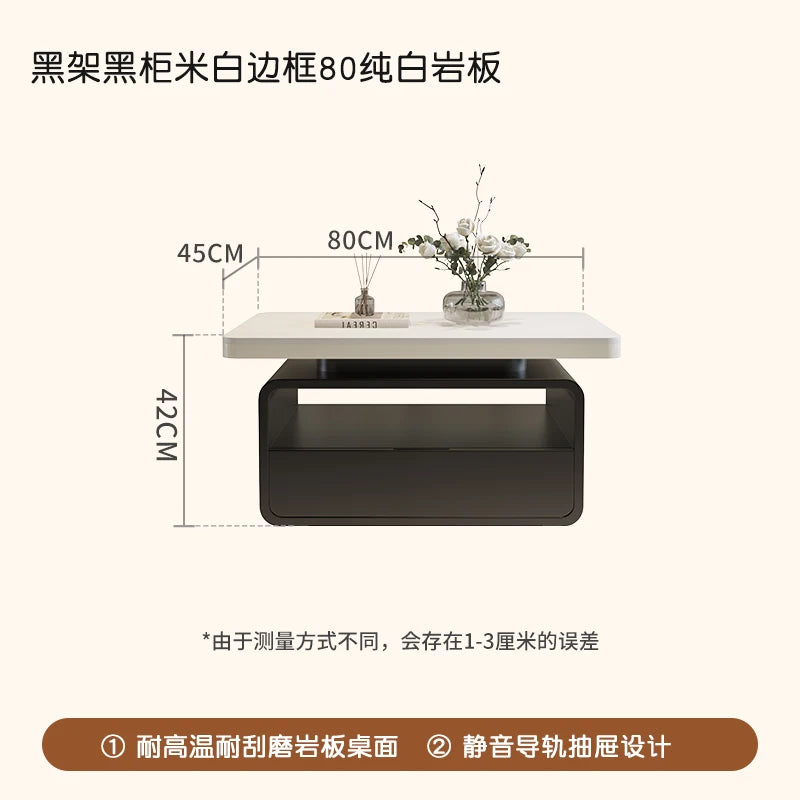 WhisperStone Luxe Living Room Coffee Table – Modern Minimalist Rock Slab Masterpiece with Storage, Style & Soul