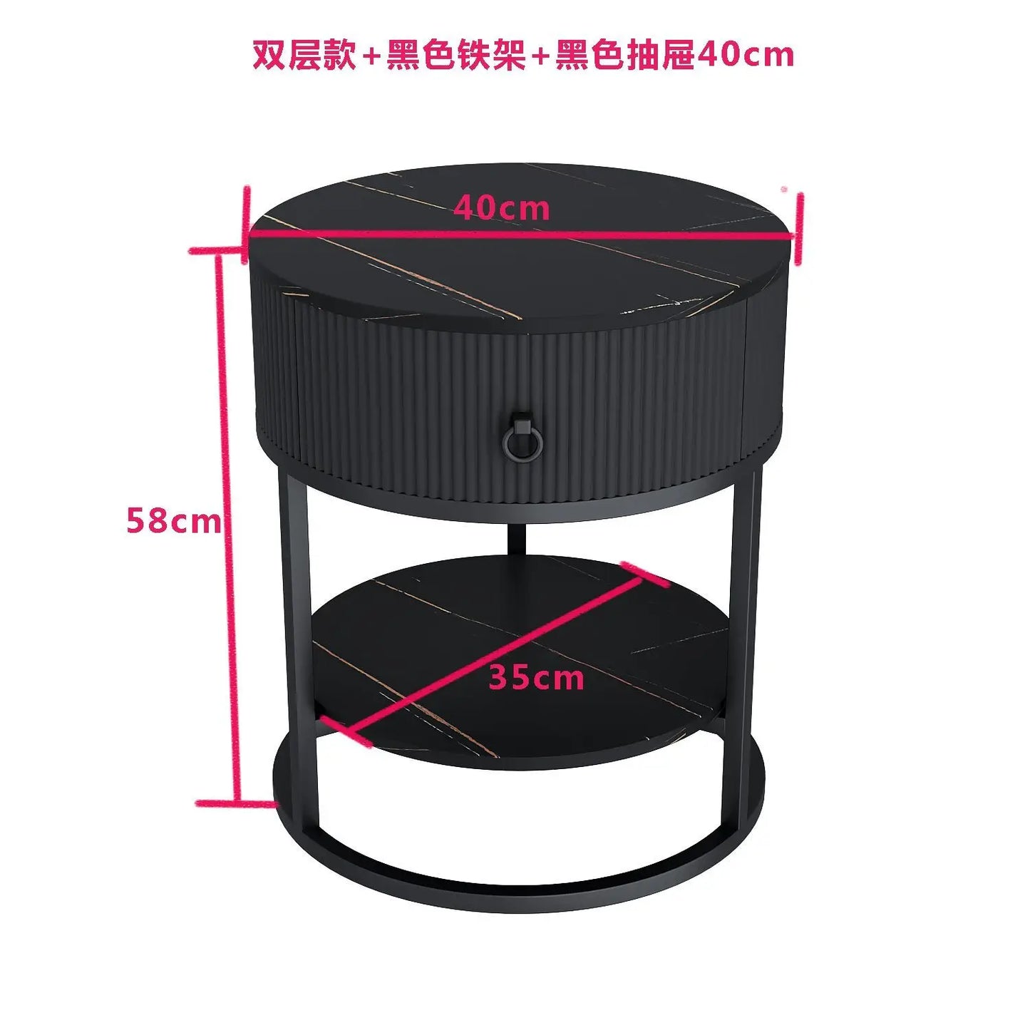 CelesteRound Modern Slate Nightstand – Minimalist Luxury Metal Side Table with Drawer for Bedroom & Living Elegance