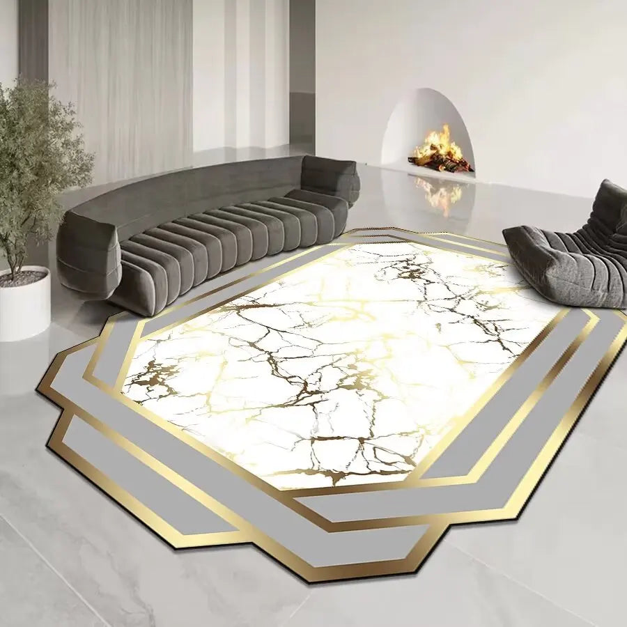 GoldenAura Luxe Carpet – European-Style Irregular Geometry Rug for Living Room, Bedroom & Lounge