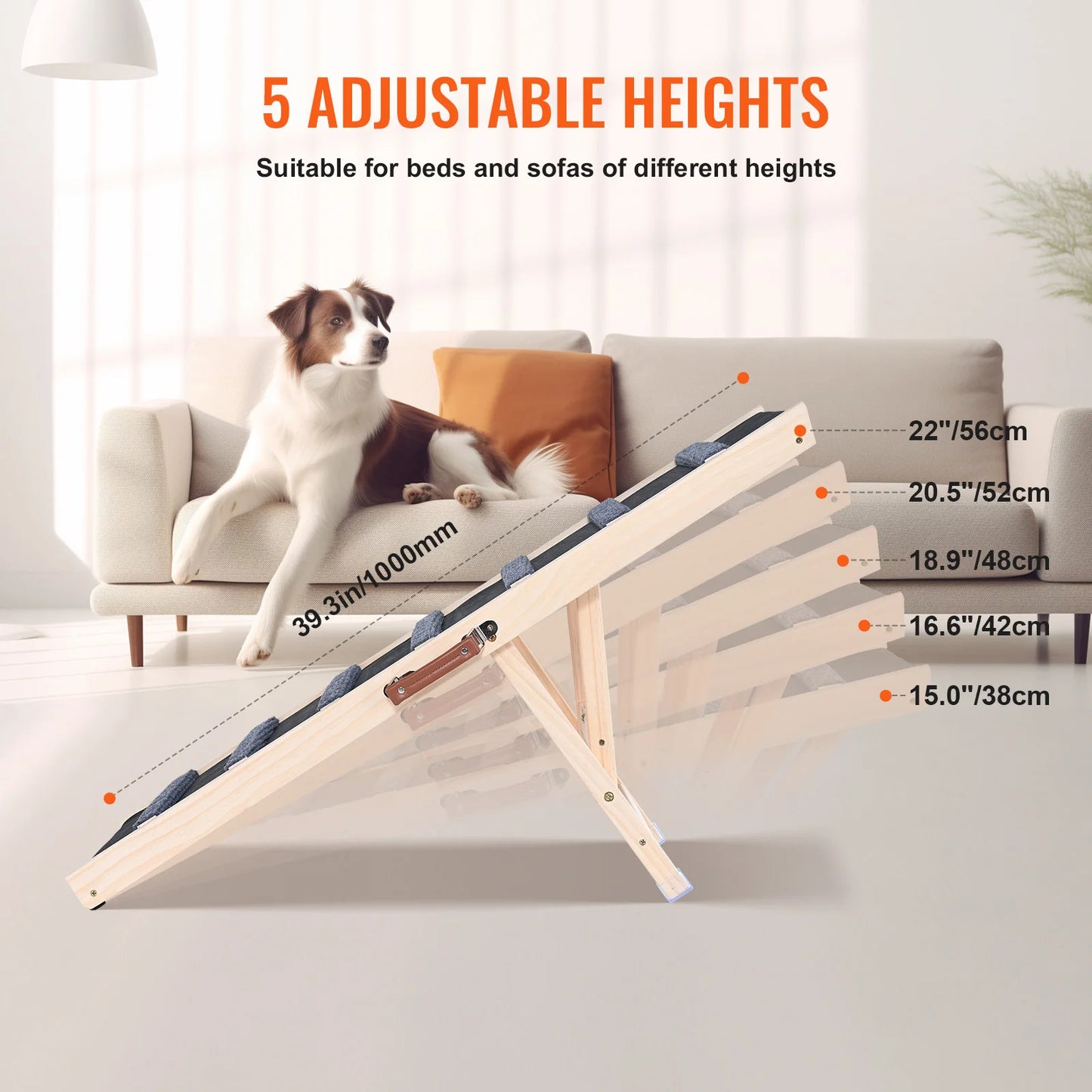 Elevated Companion: Adjustable Folding Wooden Dog Ramp for Sofa, Bed & Car (SucceBuy)