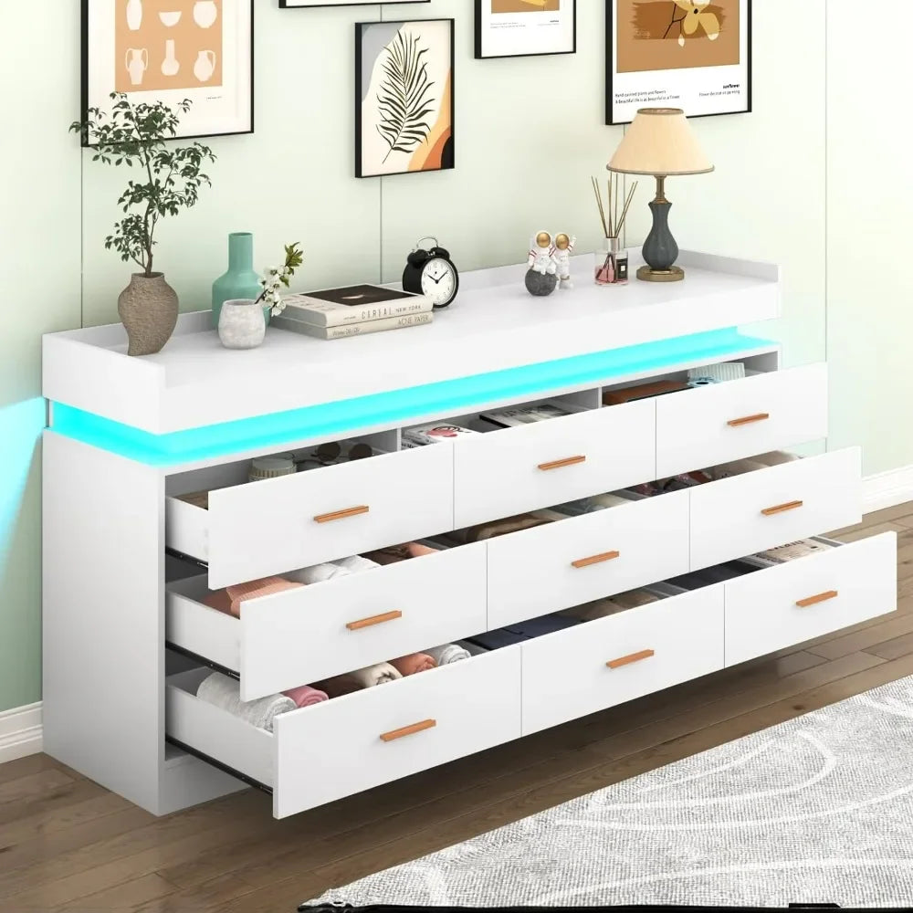 The Celeste 9-Drawer Illuminated Dresser – Modern Storage Elegance