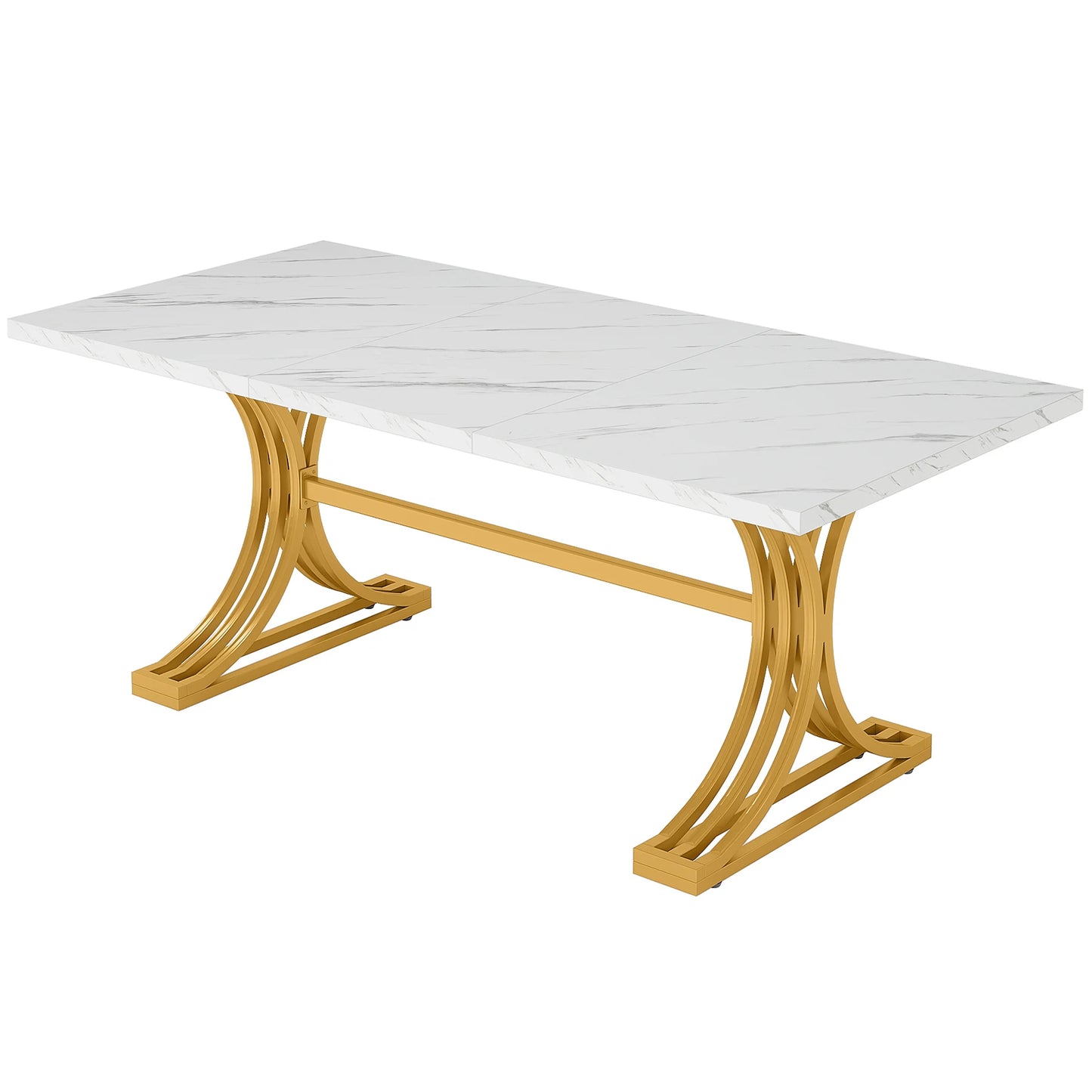 63-Inch Modern Rectangular Dining Table – Faux Marble Top with Gold Metal Legs, Seats 4-6, Stylish Dining Table for Home or Office