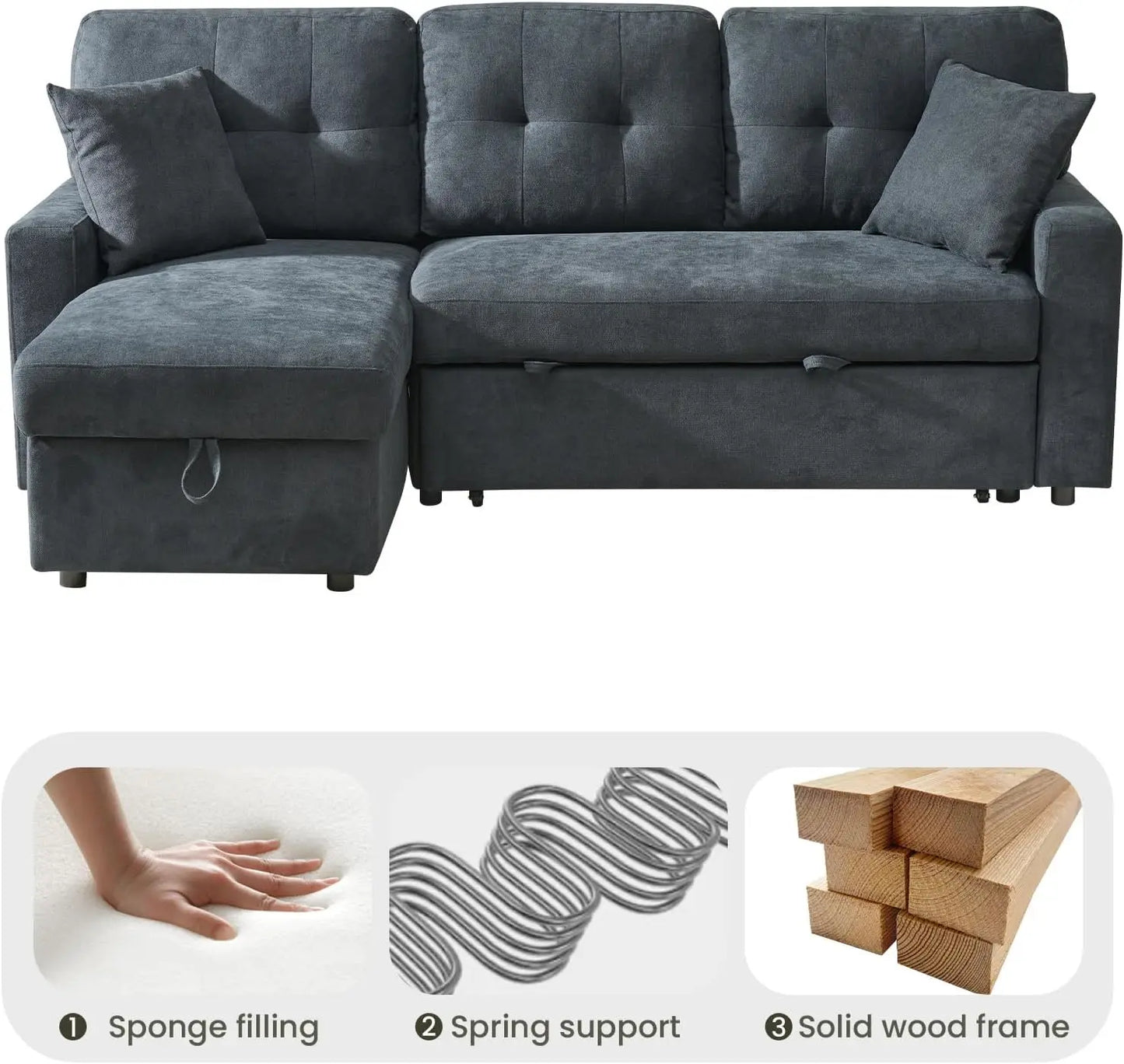 L-Shape Storage Sofa with Pull-Out Sleeper & USB/Type-C Charging – The House of Bonney