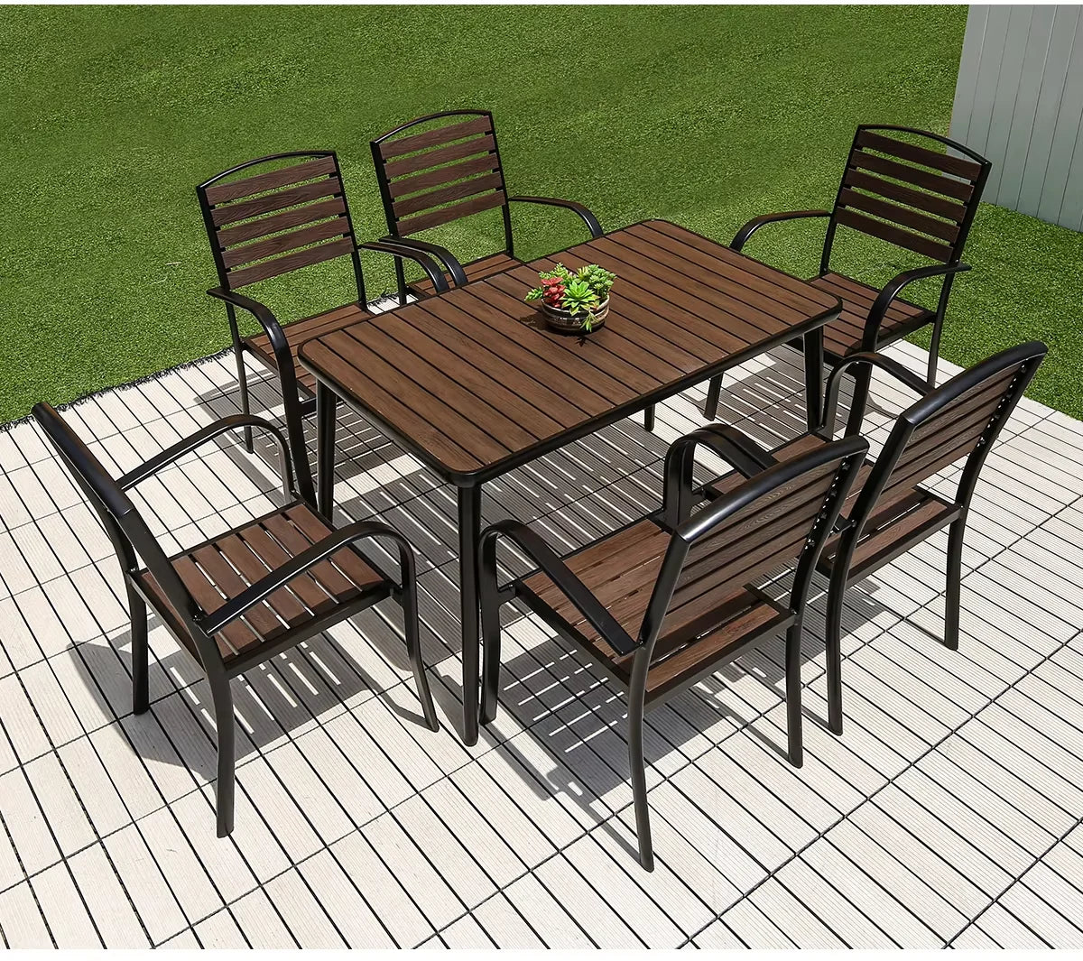 Harborline 120cm Outdoor Dining Table | Modern Wood-Plastic & Iron Frame Terrace Table for Garden, Balcony & Patio