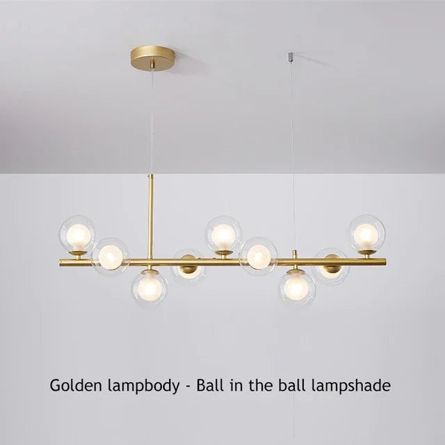 Modern Glass Ball Ceiling Chandelier | Elegant Golden Black Pendant Light For Dining Room, Kitchen Island & Living Spaces