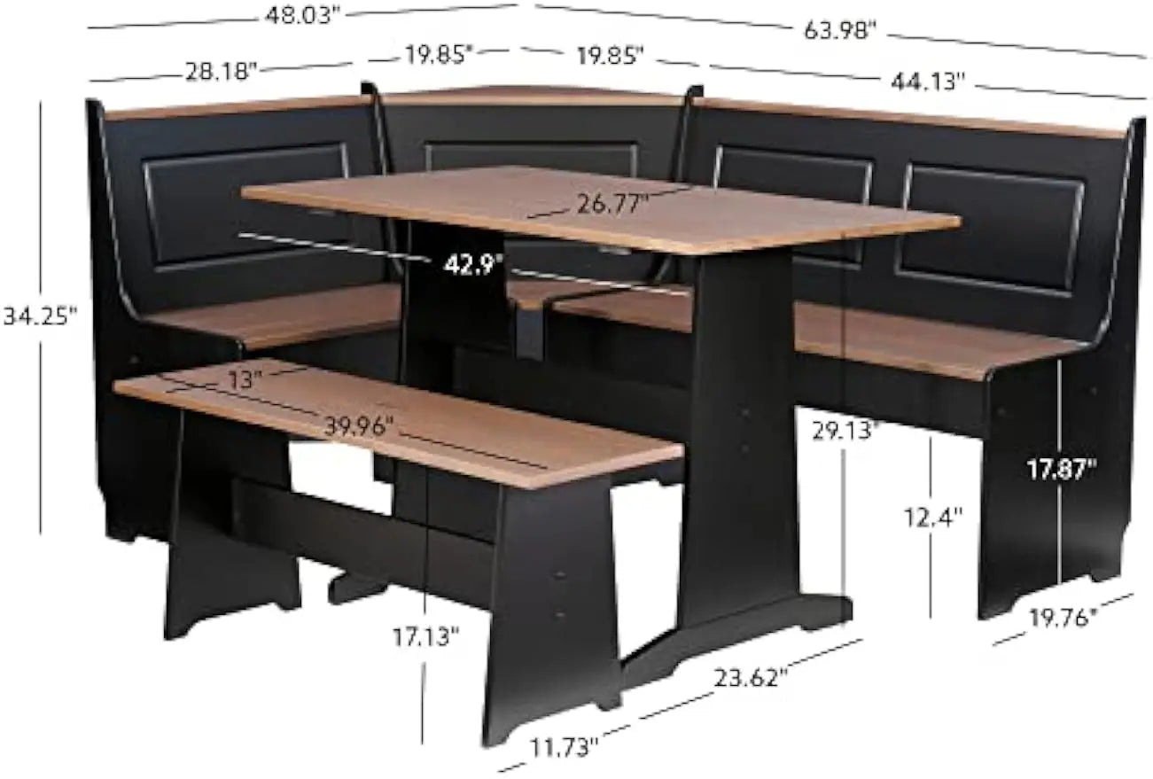 The House Of Bonney Breakfast Nook – Black & Pecan Dining Set with Hidden Storage & Timeless Charm