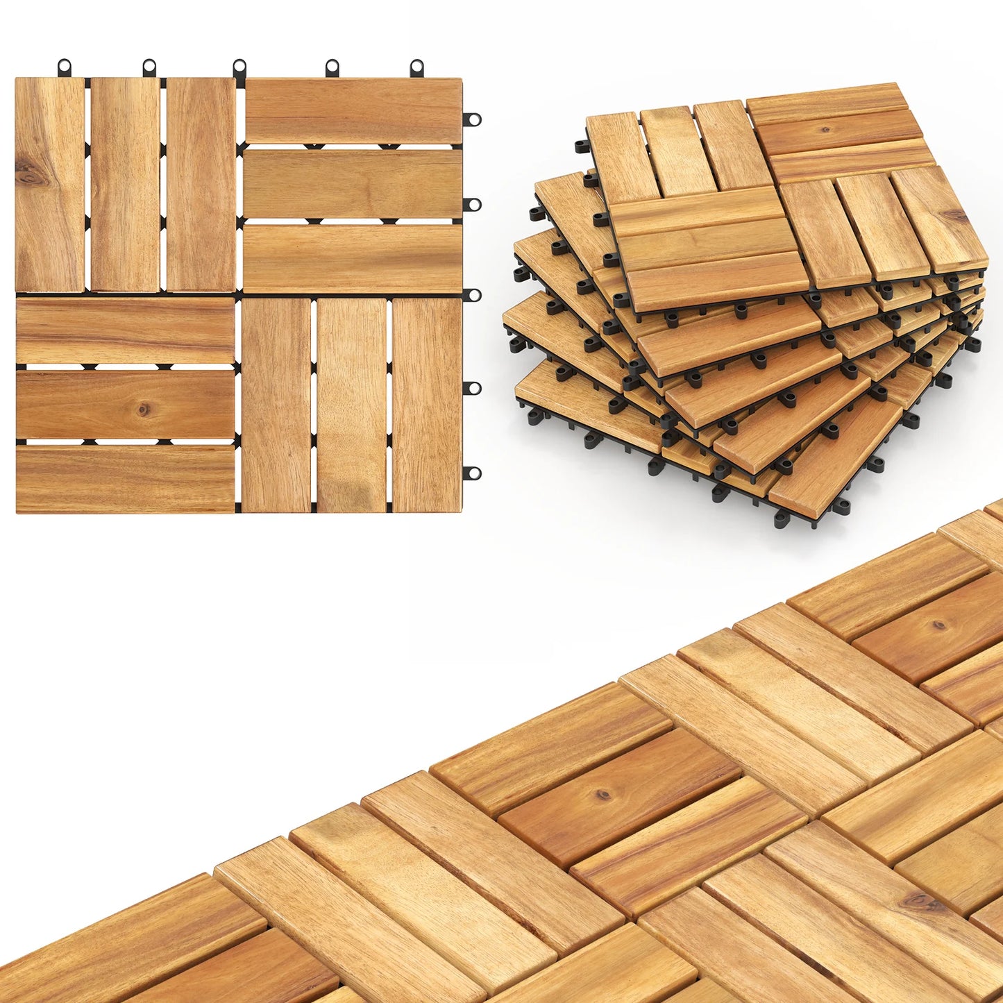 The House Of Bonney 30-Piece Acacia Wood Interlocking Deck Tiles – Natural Outdoor & Patio Flooring Set